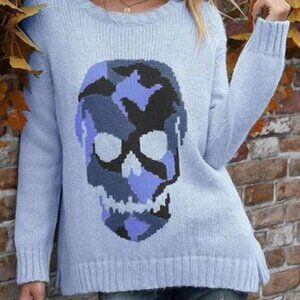 Wooden Ships Blue Skull Wool Mohair Blend Knit Sweater M/L